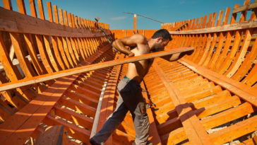 Καραβομαραγκός δουλεύει σε μια βάρκα