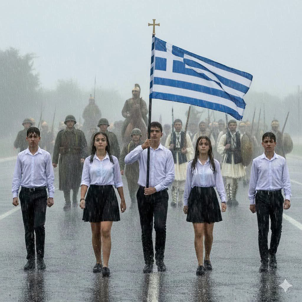 Η συγκλονιστική εικόνα του Παναγιώτη Πέττα – Οι μαθητές που παρέλασαν στη βροχή ενώ πίσω τους προχωρά η Ιστορία 2 574096143 1266074908889301 5552749159075492283 n