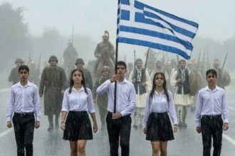 Η συγκλονιστική εικόνα του Παναγιώτη Πέττα – Οι μαθητές που παρέλασαν στη βροχή ενώ πίσω τους προχωρά η Ιστορία 4 panagiotis pettas eikona mathites vroxi