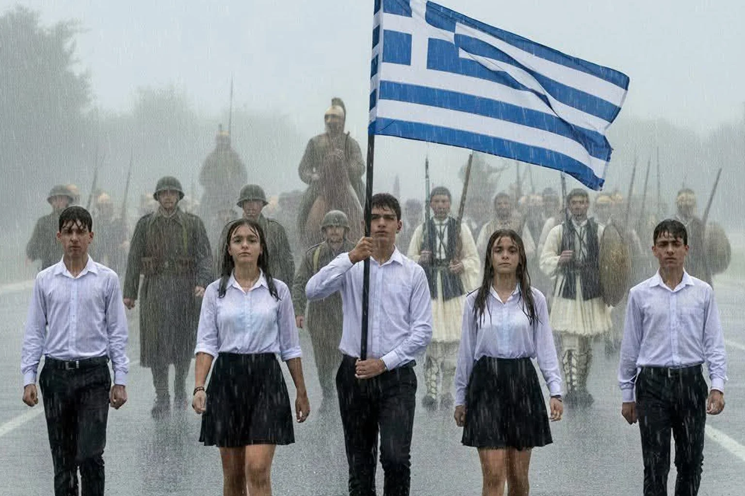 Η συγκλονιστική εικόνα του Παναγιώτη Πέττα – Οι μαθητές που παρέλασαν στη βροχή ενώ πίσω τους προχωρά η Ιστορία 1 panagiotis pettas eikona mathites