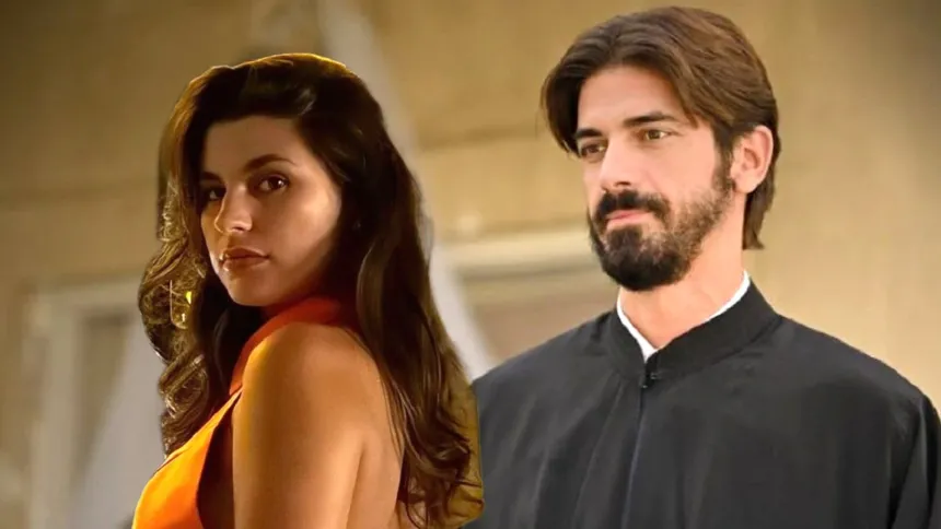 Η Χλόη και ο πατέρας Νικόλαος στη δραματική σκηνή της αποκάλυψης στον Άγιο Έρωτα.