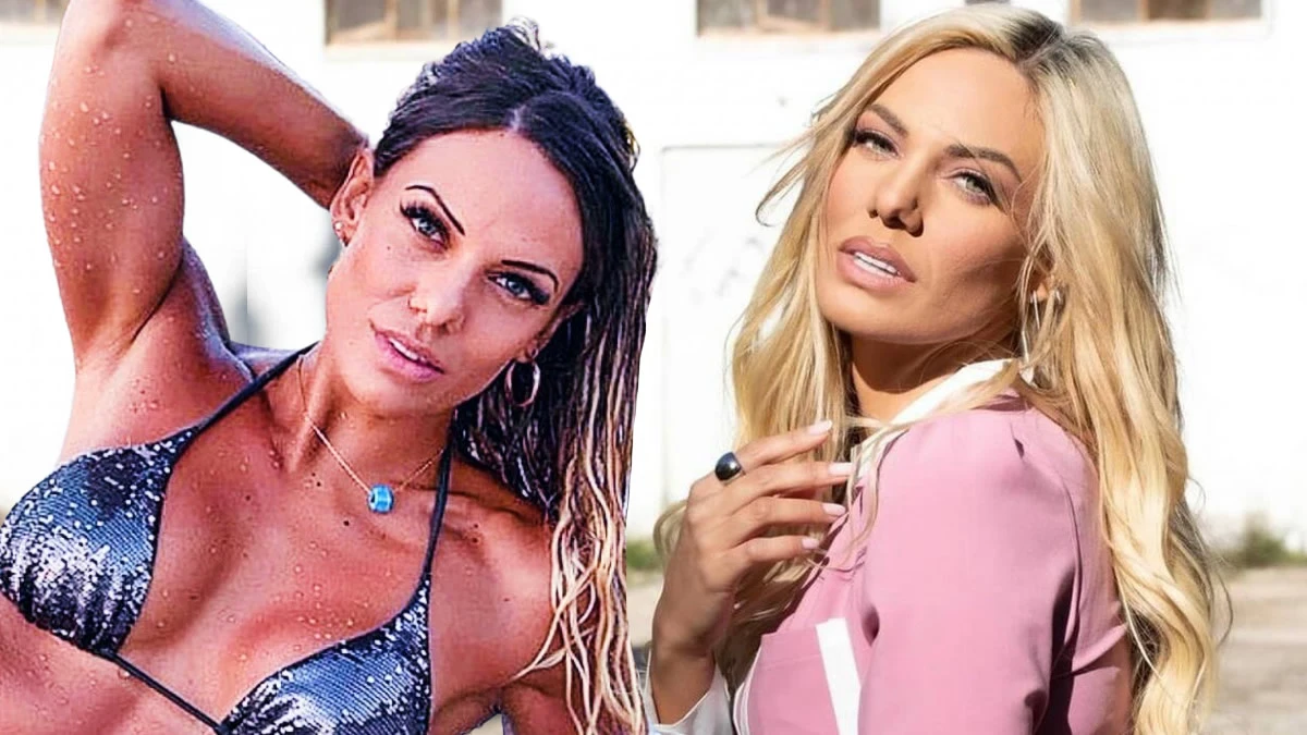 Κολάζ "πριν και μετά" της Ιωάννας Μαλέσκου: Αριστερά ως δασκάλα στην Κρήτη και δεξιά ως λαμπερή παρουσιάστρια του ΣΚΑΪ.