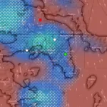 Χάρτης με περιοχές της Ελλάδας που επηρεάζονται από έντονη κακοκαιρία.