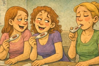 Τρεις γυναίκες με θερμόμετρα ενώ οι άλλες δύο προσπαθούν να μην σκάσουν στα γέλια.