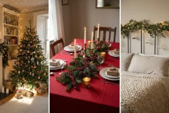 Ζεστά χριστουγεννιάτικα φωτάκια και διακόσμηση σε ήρεμο σπίτι