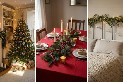 Ζεστά χριστουγεννιάτικα φωτάκια και διακόσμηση σε ήρεμο σπίτι