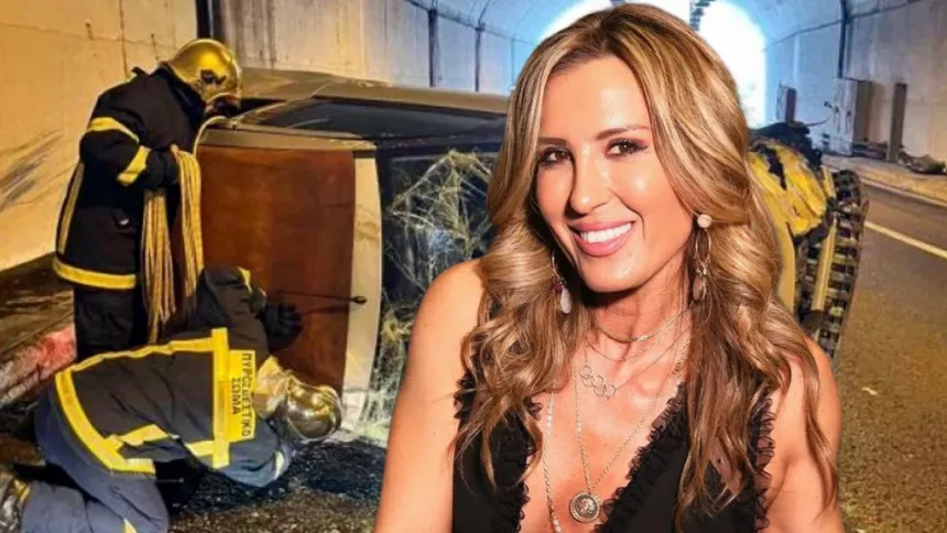 Το κατεστραμμένο αυτοκίνητο της Πηγής Δεβετζή στο τροχαίο στην Εγνατία Οδό