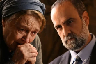 Η Μελίνα Βαμβακά ως Κική, με βλέμμα γεμάτο πόνο και φόβο, προσπαθώντας να ανακαλύψει την αλήθεια για τα χαμένα της παιδιά στη σειρά Άγιος Έρωτας.