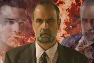 Ο Παύλος Μαρκόπουλος χαμογελά σκοτεινά, έχοντας καταφέρει να παγιδεύσει τον Αργύρη στα νέα επεισόδια της σειράς Άγιος Έρωτας.