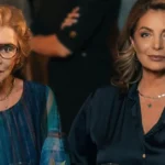 Η Άντζελα Γκερέκου και η Μάρω Κοντού χαμογελαστές και συγκινημένες κατά τη διάρκεια του τελευταίου τους γυρίσματος στο Σούνιο για τη σειρά Η Γη της Ελιάς.