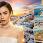 Η ηθοποιός Lily Collins ως Emily Cooper σε σκηνή της σειράς Emily in Paris, ετοιμάζοντας βαλίτσες για τα νέα γυρίσματα στην Ελλάδα και το Μονακό.