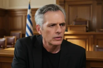 Η Μαρουσώ και ο Αντώνης κάθονται αγχωμένοι στο εδώλιο, ενώ σε άλλο πλάνο οι Αρχές ερευνούν το κελί όπου δολοφονήθηκε η Χριστιάνα στη Γη της Ελιάς.