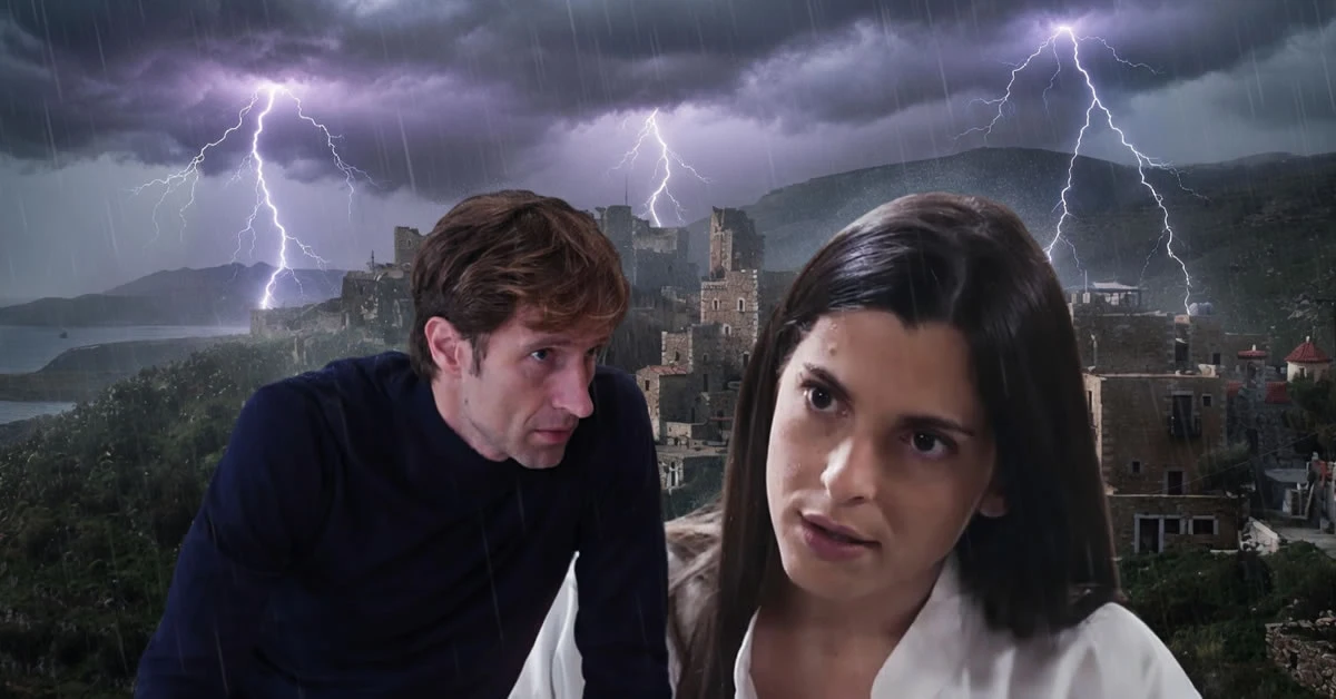 Ο Κωνσταντίνος κοιτάζει αυστηρά και απογοητευμένα την Ισμήνη τη στιγμή που της ζητάει διαζύγιο, στα νέα επεισόδια της σειράς Η Γη της Ελιάς.