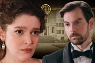 Η Αλίκη κοιτάζει σοκαρισμένη και με δάκρυα στα μάτια τον Πέτρο να μπαίνει στο ξενοδοχείο μαζί με τη Μαρίνα, στα νέα επεισόδια της σειράς Grand Hotel.