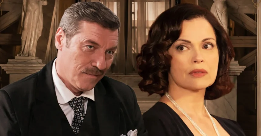 Η Κυβέλη σε κατάσταση απόλυτης απόγνωσης μετά τον εκβιασμό του Χατζημήτρου, ενώ η Αλίκη παρακολουθεί σοκαρισμένη, στο επεισόδιο 102 της σειράς Grand Hotel.