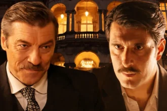 Ο Ρήγας με χειροπέδες μέσα στο κελί, αντιμέτωπος με την οργή του Χατζημήτρου στα νέα δραματικά επεισόδια της σειράς Grand Hotel.