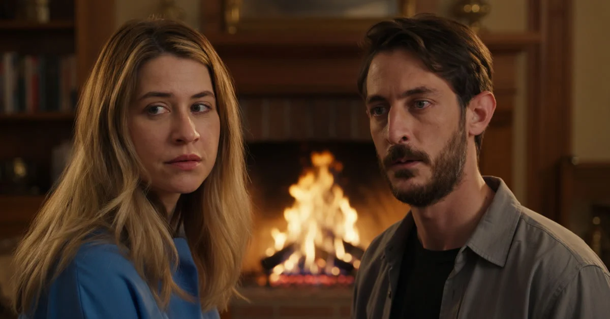 Ο Σάββας κοιτάζει με σκληρότητα και αποφασιστικότητα την Άσπα, η οποία βρίσκεται σε απόγνωση μπροστά στα χαρτιά του διαζυγίου, στη σειρά Μια νύχτα μόνο.