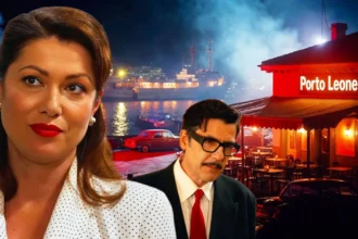 Η Γαλήνη κοιτάζει αβοήθητο τον Βούλγαρη στο πάτωμα μετά από έναν άγριο καβγά στα νέα επεισόδια της σειράς Πόρτο Λεόνε.