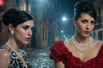 Η Βίκυ στήνει την παγίδα της με αποφασιστικό βλέμμα, ενώ σε άλλο πλάνο η Ρίτα παρακολουθεί έντονα ενοχλημένη τη νέα υπάλληλο, Άντζελα, στη σειρά Porto Leone.