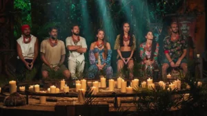 Οι παίκτες στο Συμβούλιο του Νησιού του Survivor 2026 κατά την ανακοίνωση του 4ου υποψηφίου
