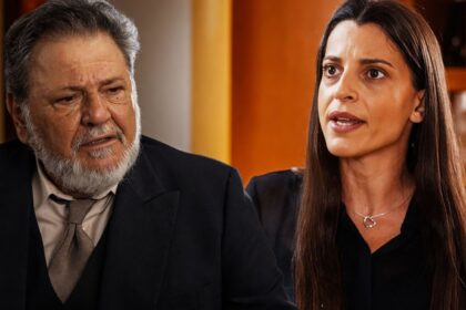 Η Ισμήνη και ο Λυκούργος σε έντονη συζήτηση από τη σειρά Η Γη της Ελιάς.