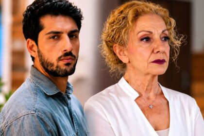 Αλεξάνδρα και Ρούσσος σε σκηνή της σειράς Γη της Ελιάς στον ANT1.