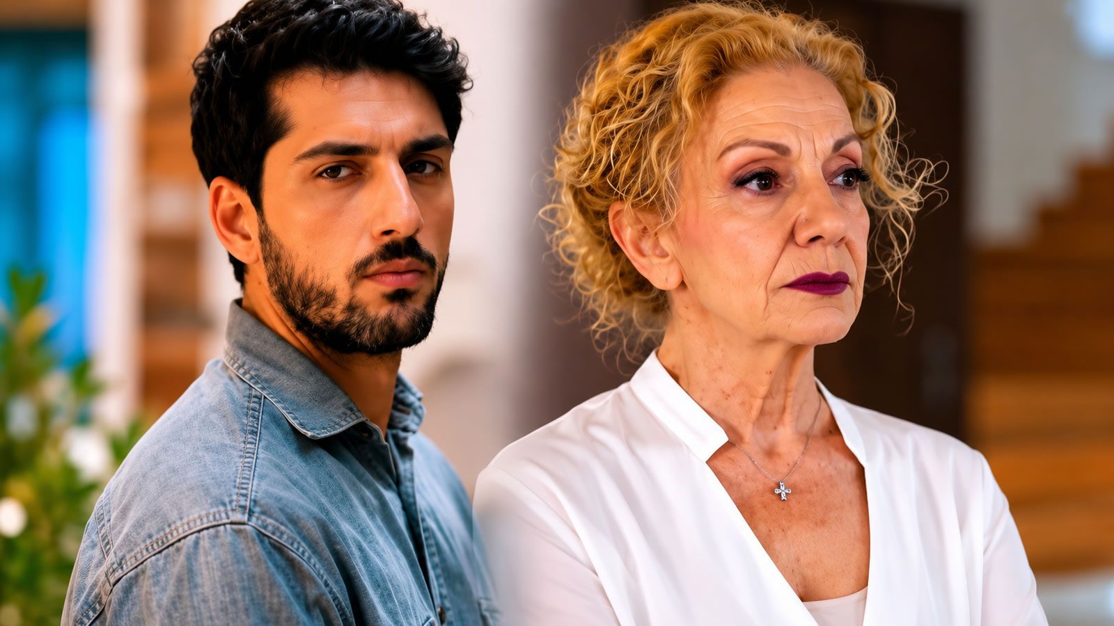 Αλεξάνδρα και Ρούσσος σε σκηνή της σειράς Γη της Ελιάς στον ANT1.