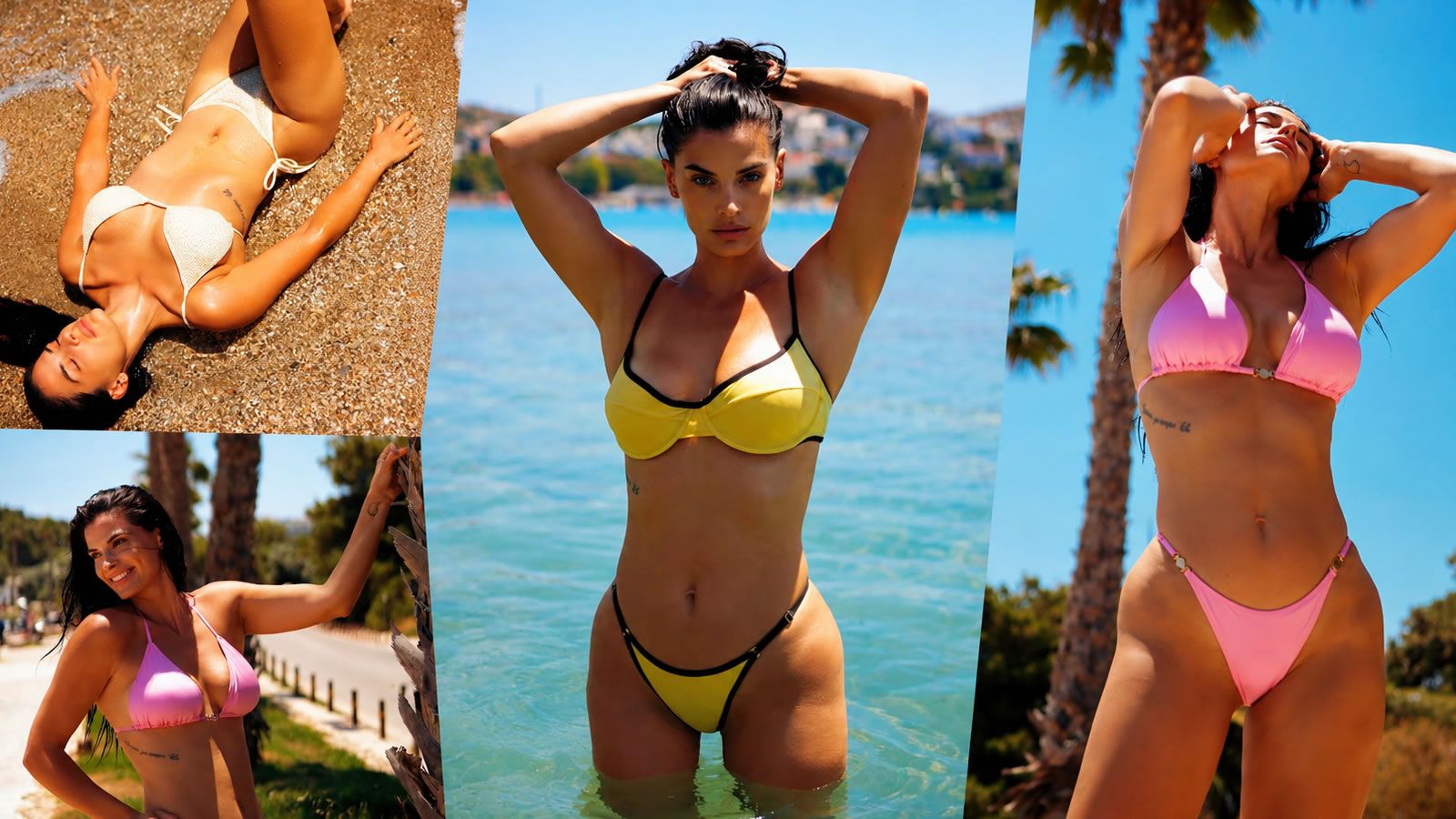 Η Χριστίνα Μπόμπα με μπικίνι από τη συλλογή Hailey Bieber x Calzedonia στην παραλία