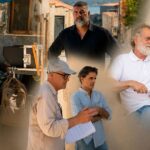 Ο Βασίλης Μπισμπίκης και ο Αντώνης Μυριαγκός στα γυρίσματα της σειράς «Δυο μαύρα πουκάμισα» του MEGA