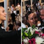Η Βικτώρια Δέλλα με τον πατέρα της Τραϊανό Δέλλα στην αποφοίτηση από το σχολείο