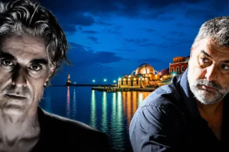 Ο Βασίλης Μπισμπίκης, ο Αντώνης Μυριαγκός και η Μαριάννα Κιμούλη στη νέα δραματική σειρά του MEGA Δύο μαύρα πουκάμισα.