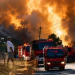 Ο δήμαρχος Μάνδρας-Ειδυλλίας Αρμόδιος Δρίκος στο μέτωπο της μεγάλης πυρκαγιάς στη Δυτική Αττική.