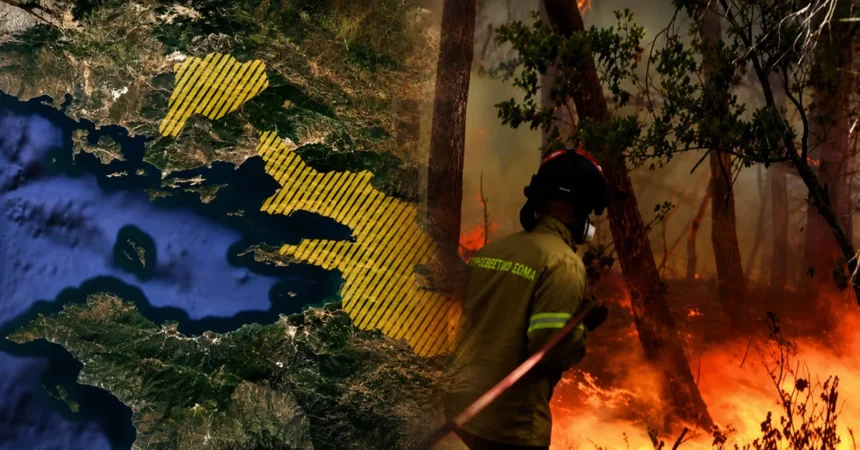 Πυροσβεστικά οχήματα και δυνάμεις κατάσβεσης επιχειρούν στη μεγάλη φωτιά στο Όρος Κανδήλι στη Δυτική Αττική.