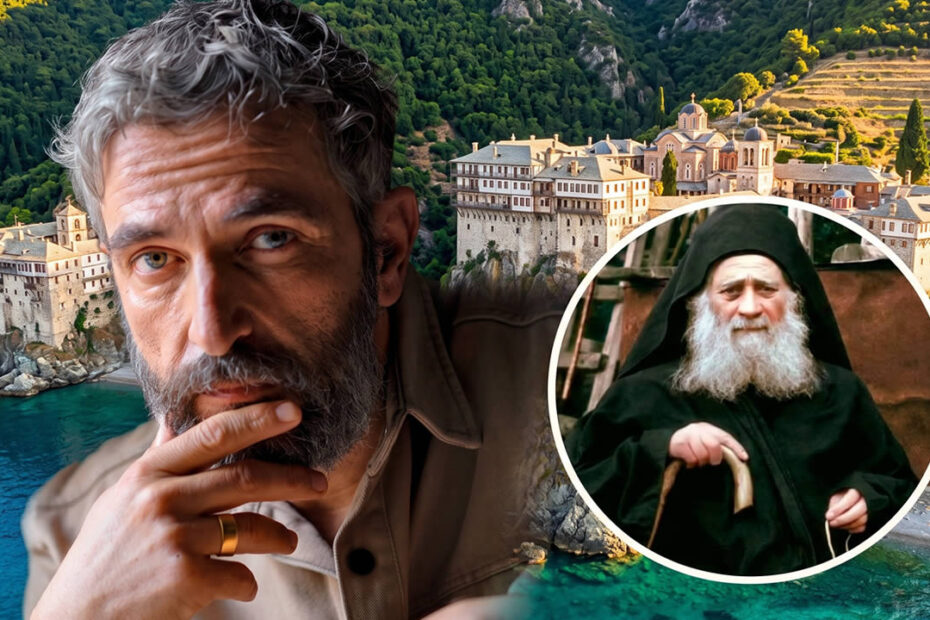 Ο Άρης Σερβετάλης ως Άγιος Ιωσήφ ο Ησυχαστής στα γυρίσματα της νέας βιογραφικής σειράς του MEGA στο Άγιο Όρος.