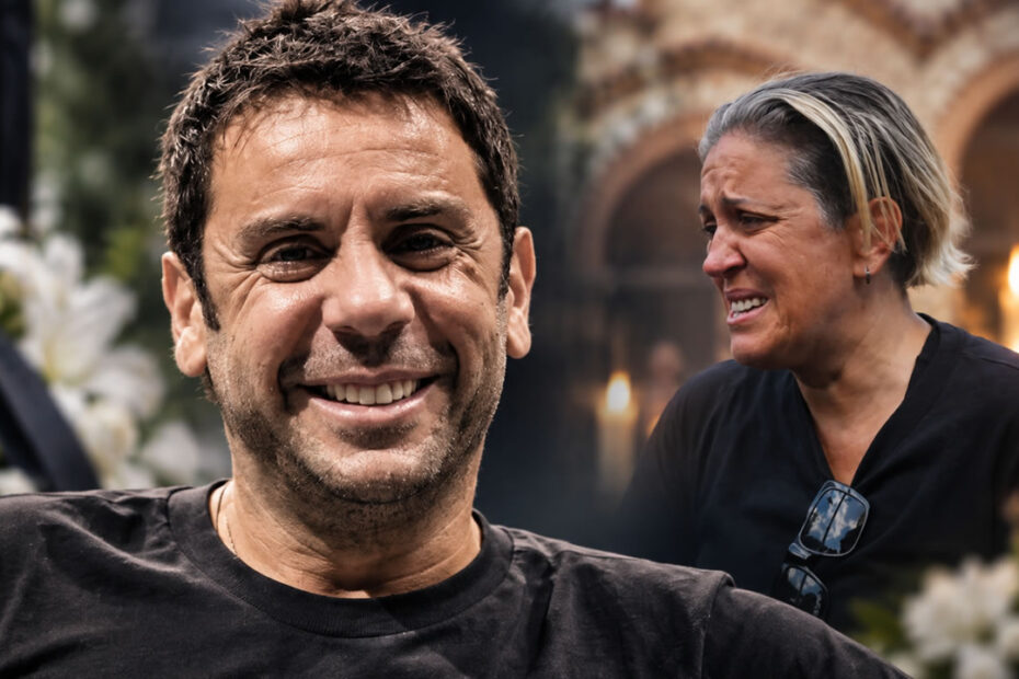 Η Μαρία Μαζωνάκη στην κηδεία του αδερφού της, Γιώργου Μαζωνάκη.
