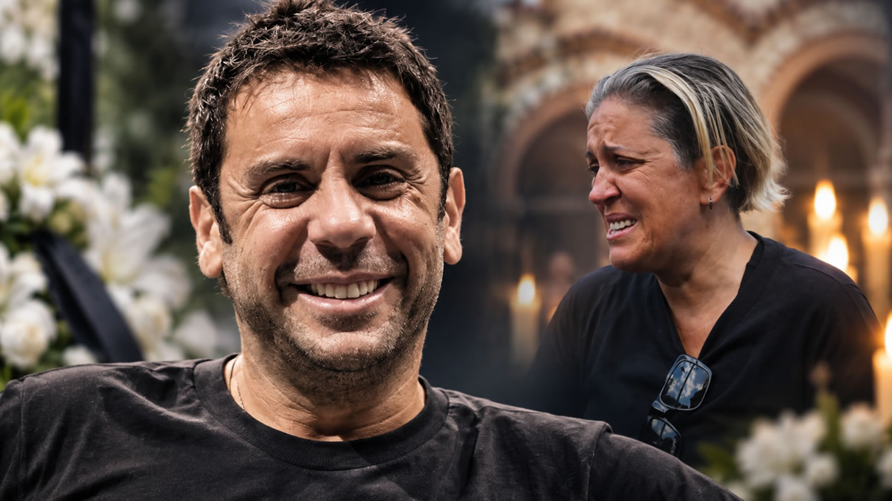 Η Μαρία Μαζωνάκη στην κηδεία του αδερφού της, Γιώργου Μαζωνάκη.