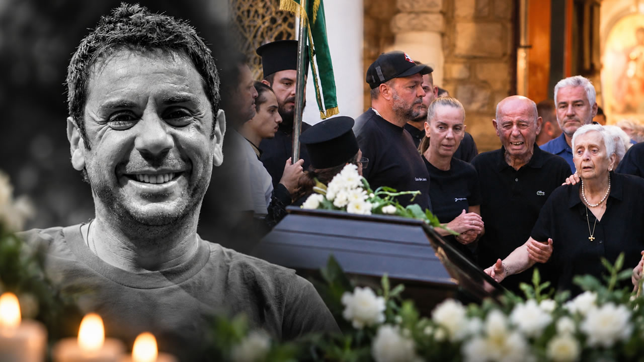 Πλήθος κόσμου έξω από την Αγία Τριάδα Νίκαιας στην κηδεία του Γιώργου Μαζωνάκη.