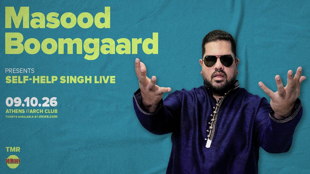 Ο Masood Boomgaard ως Self-Help Singh στη stand-up παράσταση που παρουσιάζεται στο ARCH της Αθήνας στις 9 Οκτωβρίου.