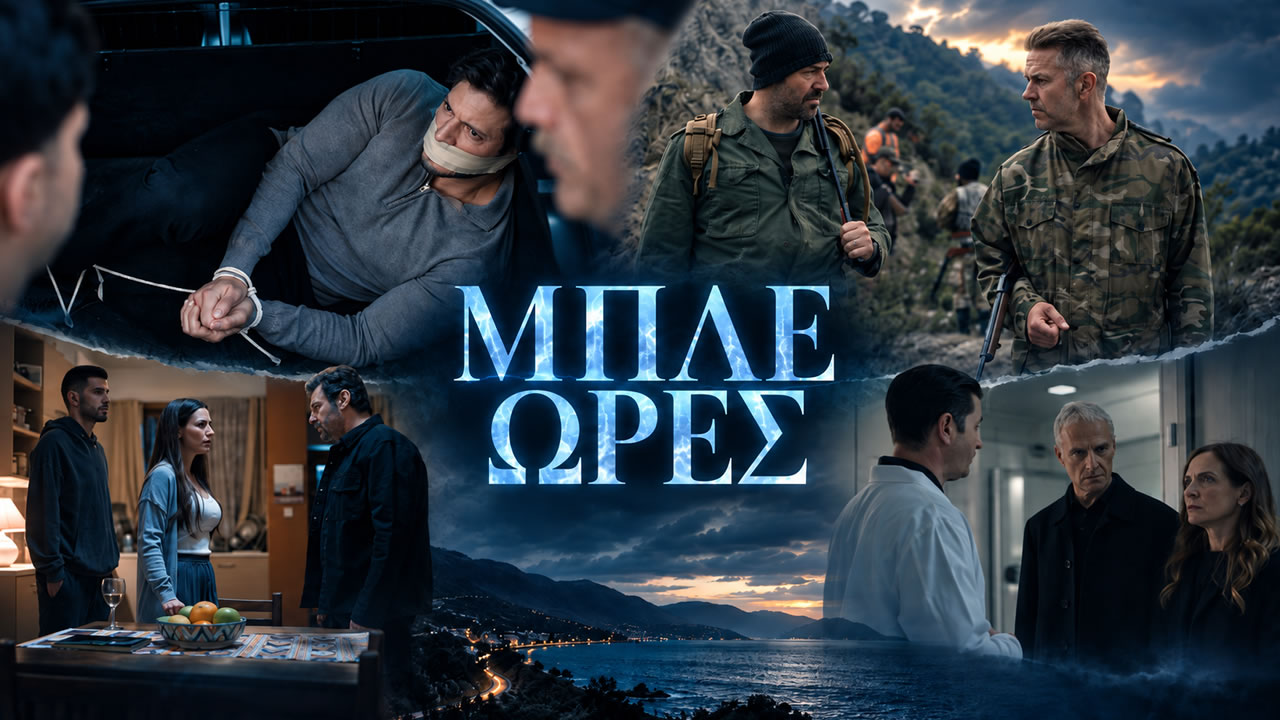 Ο Βαγγέλης Κακουριώτης και η Ιζαμπέλλα Φούλοπ ως Άγγελος και Εύα στην πρεμιέρα της σειράς Μπλε Ώρες του ΣΚΑΪ.