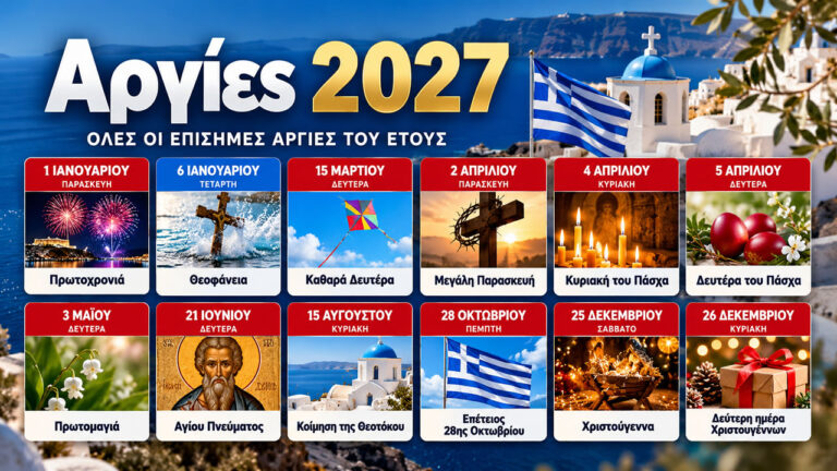 Αργίες 2027: Οι ημερομηνίες που χαρίζουν τετραήμερα με μία μόνο ημέρα άδειας