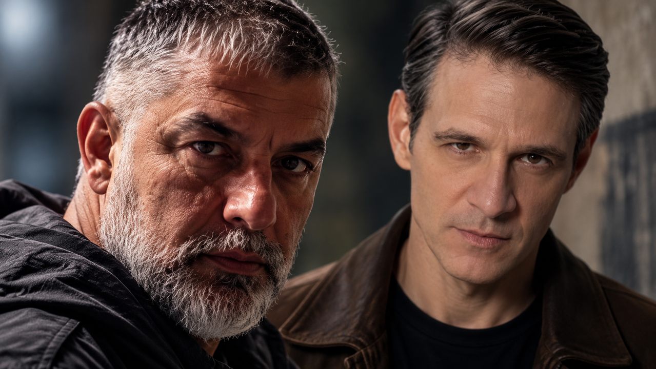 Η Μαριάννα Κιμούλη ως Μαρκέλλα και ο Βασίλης Μπισμπίκης ως Μανούσος στη σειρά «Δυο Μαύρα Πουκάμισα» του MEGA.
