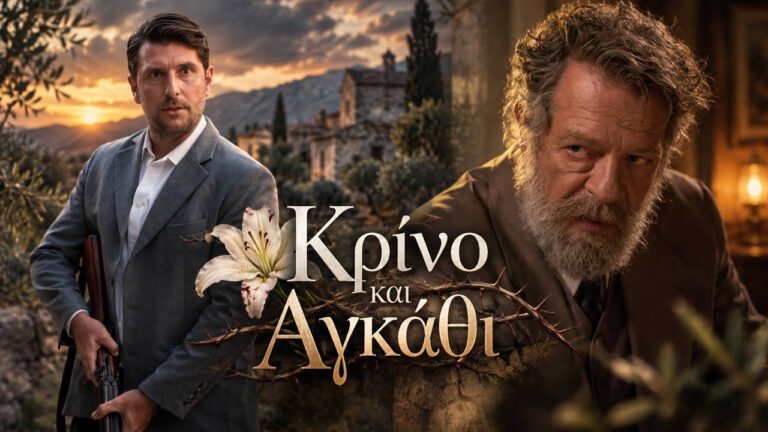Ο Γιάννης Τσορτέκης ως Παναγής και ο Γιώργος Γεροντιδάκης ως Μάρκος στη σειρά «Κρίνο και Αγκάθι» του ΑΝΤ1, εν μέσω οικογενειακής σύγκρουσης.